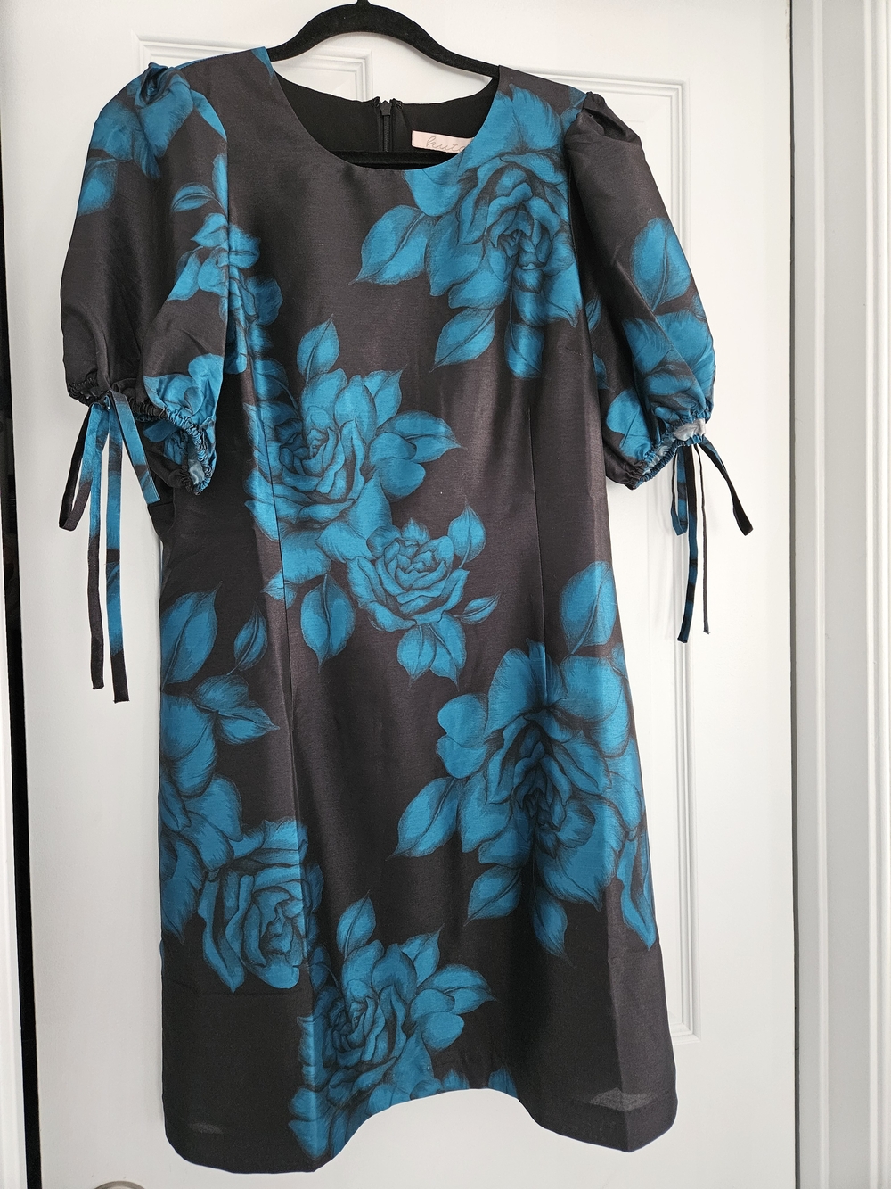Hutch Black and Teal Floral Puff-Sleeve Dress